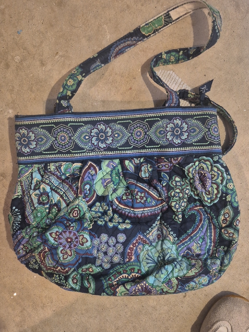Quilted Floral Crossbody Bag in Navy & Green - Unbranded